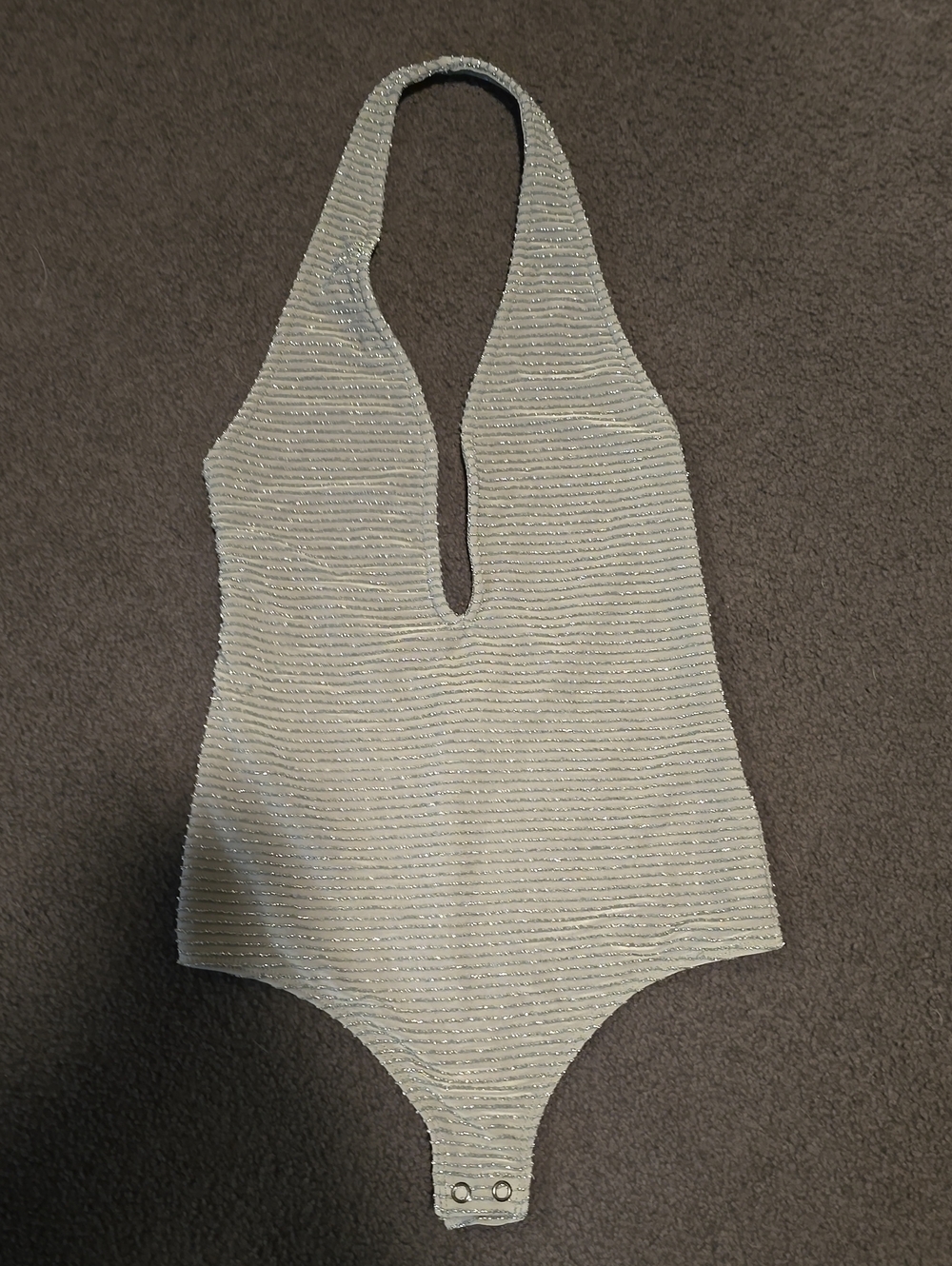 Express Sage Halter Ribbed Bodysuit with Metallic Thread